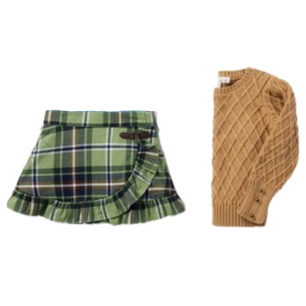 Janie and Jack Western Cable Knit Sweater & Plaid Skirt Set 12-18M